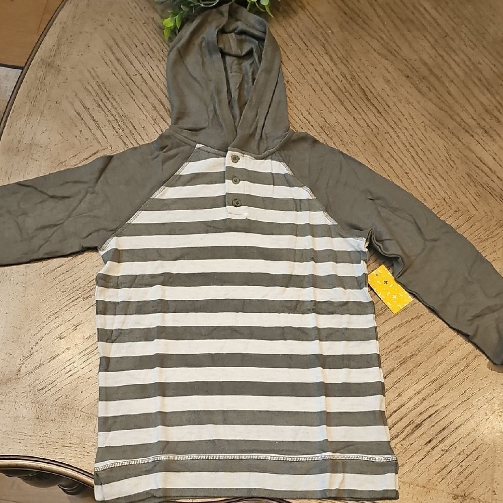 Rumi + Ryder Olive Green Stripe Hoodie Shirt Size L NWT